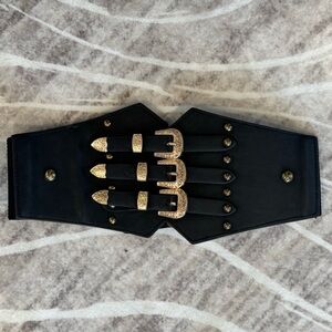 Black Wide Belt with Gold Buckles